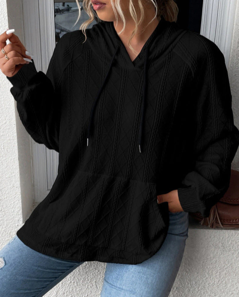 Women's Large Knit Hoodie with V-Neck and Stylish Chic Hood