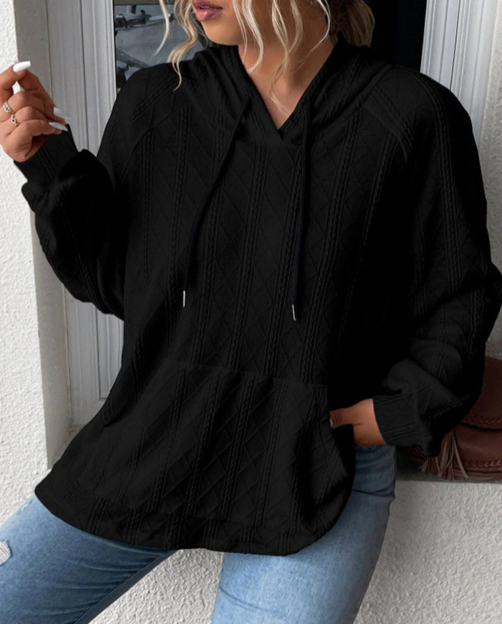 Women's Large Knit Hoodie with V-Neck and Stylish Chic Hood