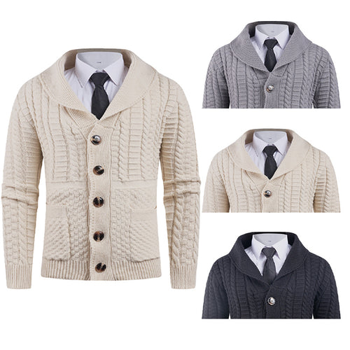Men's knitted jacket with a modern shawl collar and practical buttons Amarae