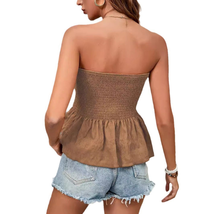 Ladies printed bohemian smocked top without straps Lune London
