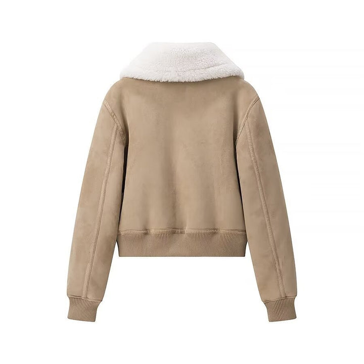 Women's Short Velvet Bomber Jacket with Teddy Collar Amarae