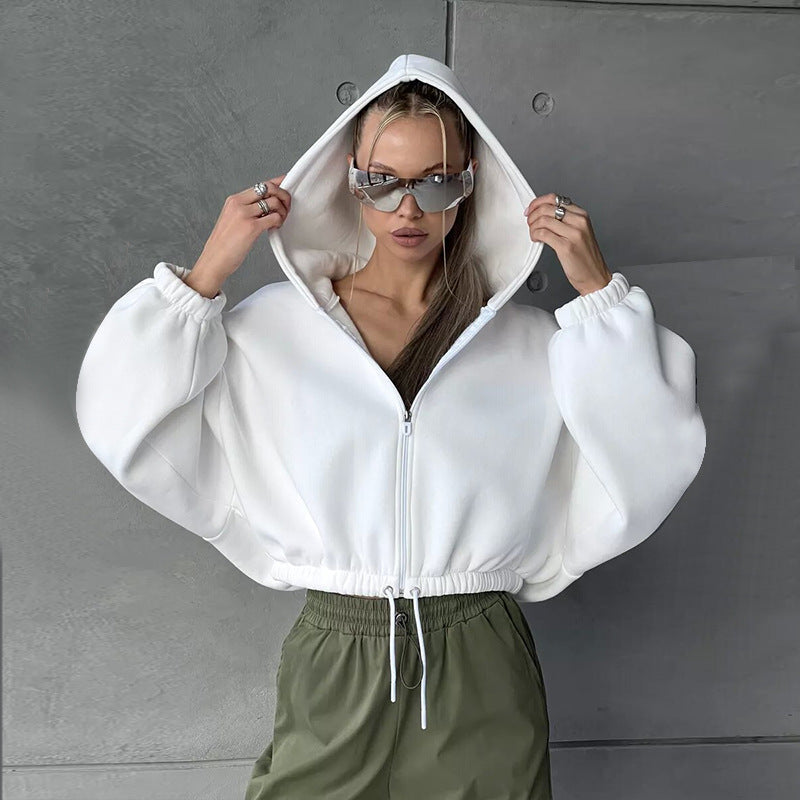 Ladies short zip hoodie with adjustable waist Lune London