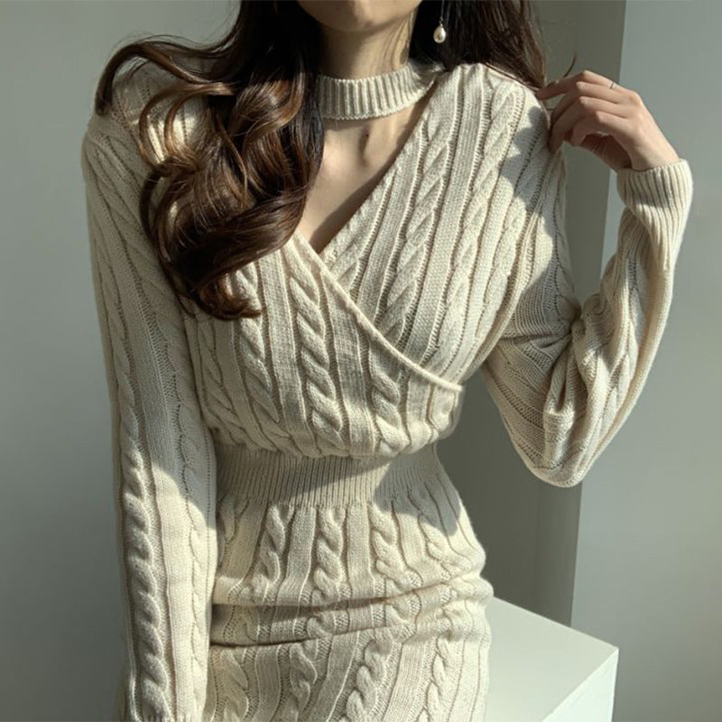 Robe longue en tricot pour femme avec un motif de câble coloré et une taille haute Chic & Stil