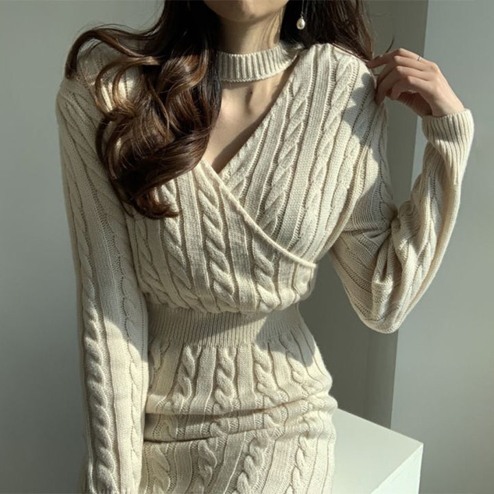 Robe longue en tricot pour femme avec un motif de câble coloré et une taille haute Chic & Stil
