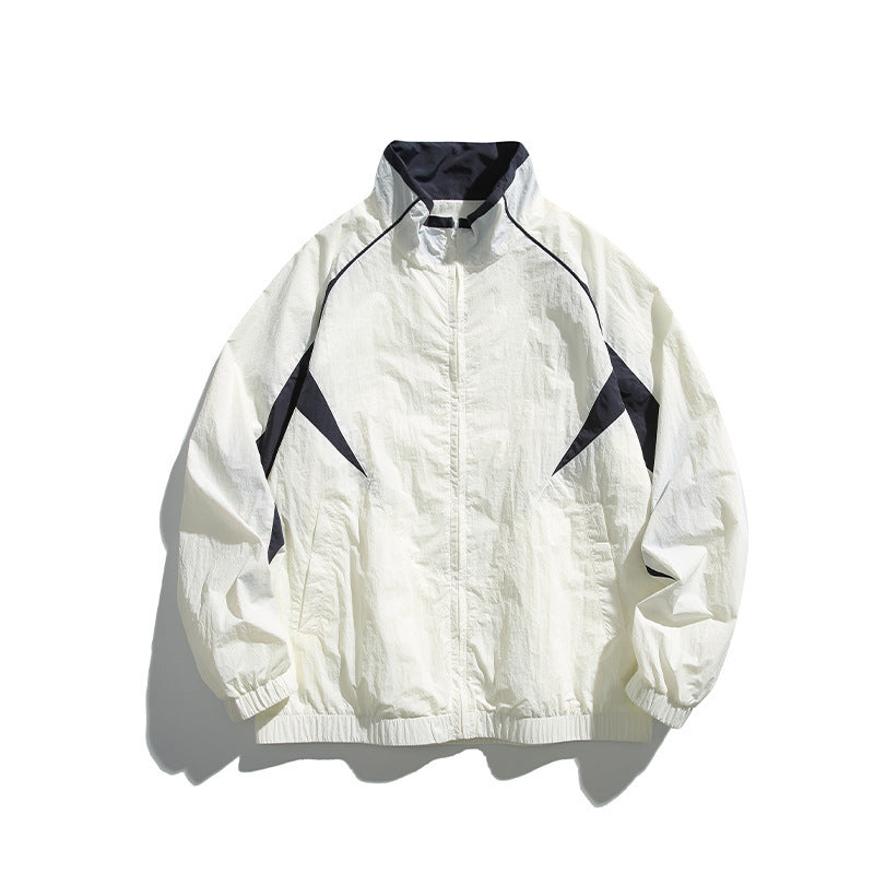 Unisex Lightweight Boxy Hooded Jacket in Windbreaker Style with Contrast Panels and Raglan Sleeves Amarae