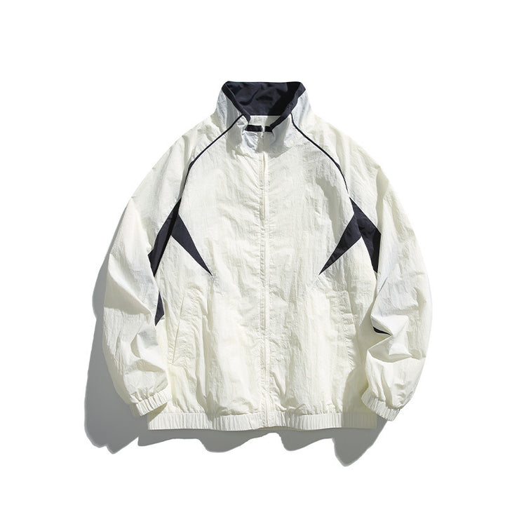 Unisex Lightweight Boxy Hooded Jacket in Windbreaker Style with Contrast Panels and Raglan Sleeves Amarae
