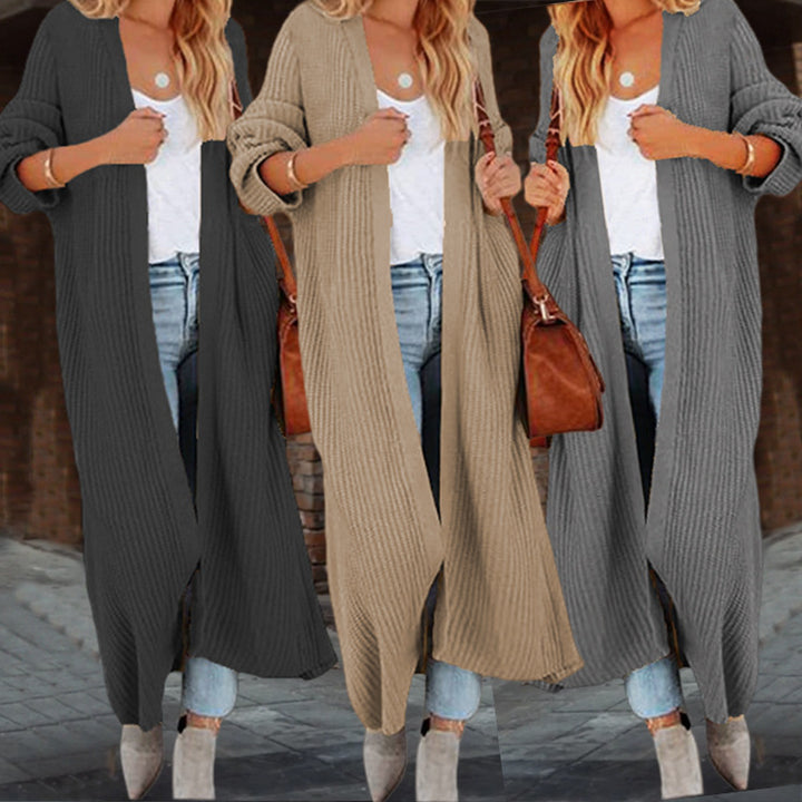 Open design knit coat for women with generous pockets Lune London