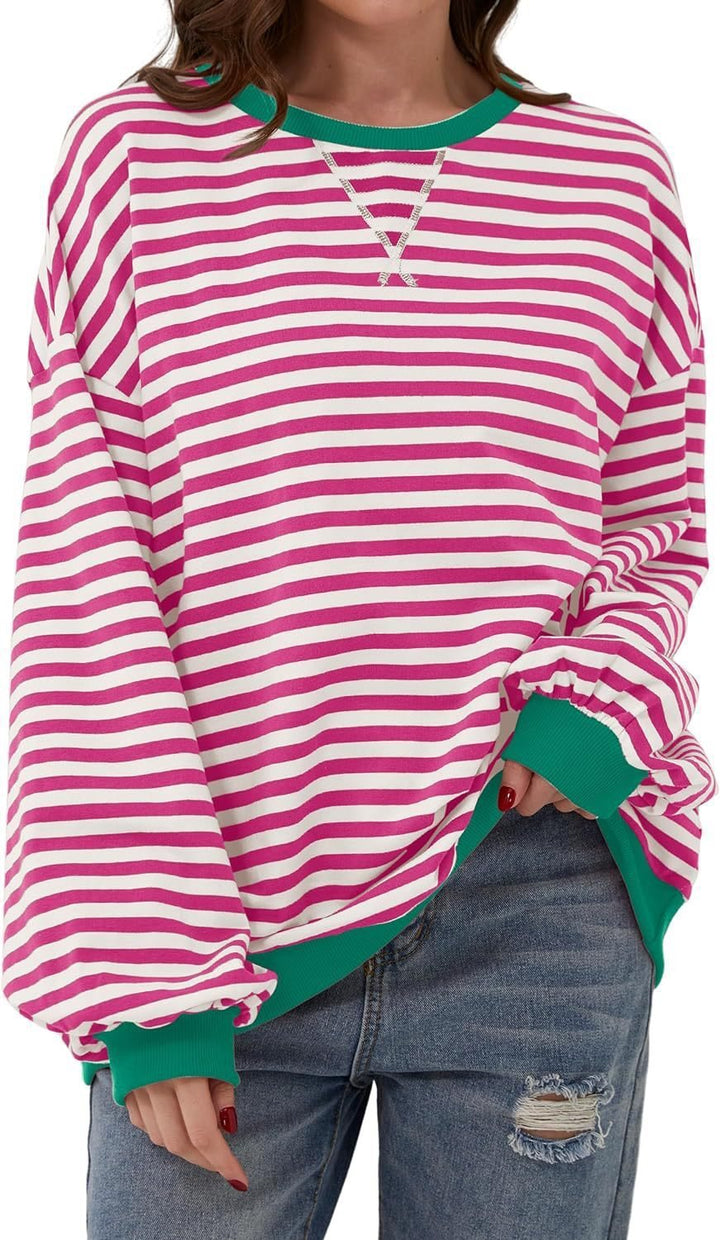 Casual striped sweater for women with flared sleeves and contrasting edges Lune London