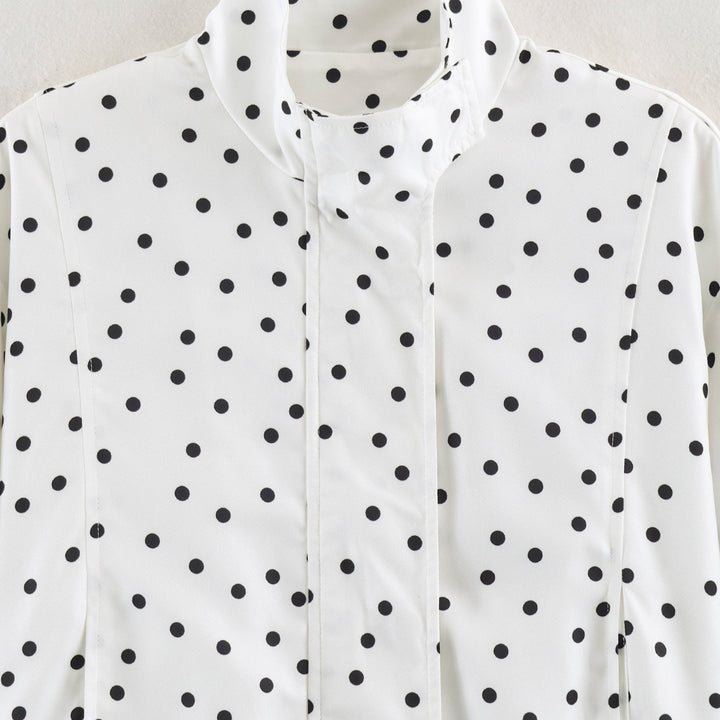 Women's Polka Dot Cropped Blouse with Stand Collar and Concealed Button Placket Amarae