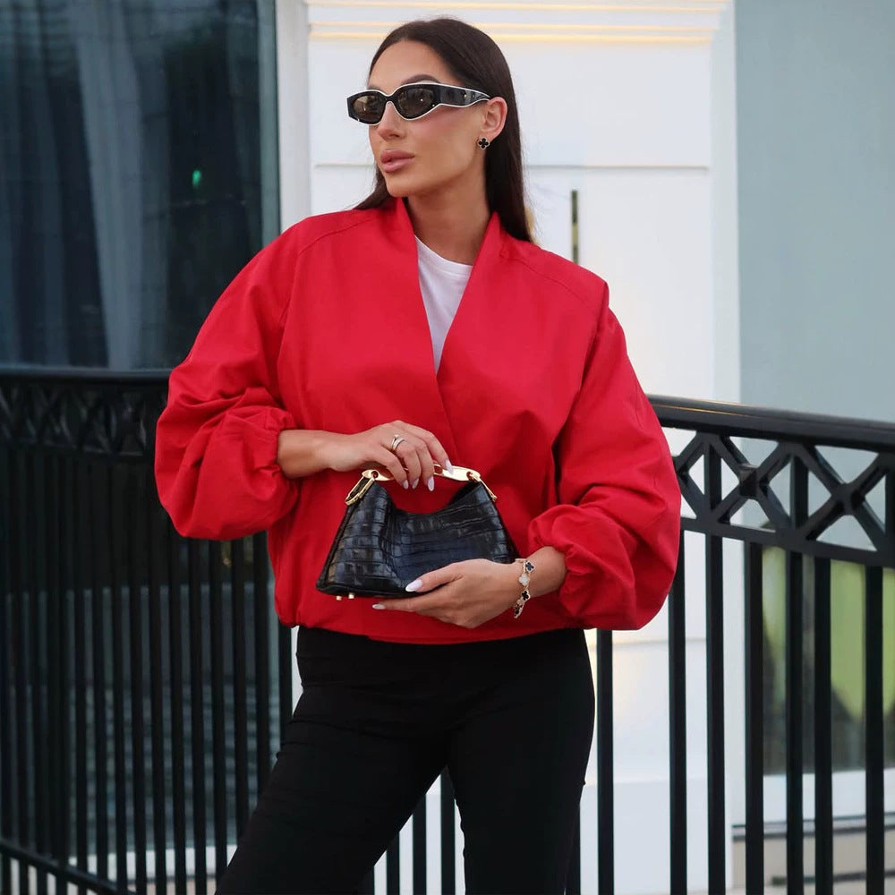 Women short cut oversized wrap jacket with balloon sleeves Amarae