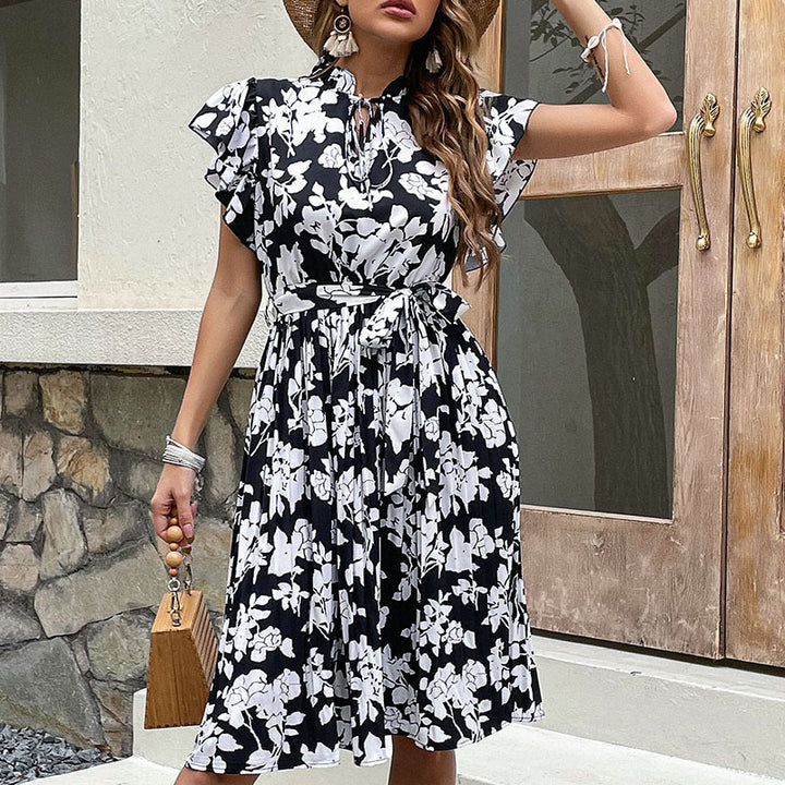 Midi floral printed dress for ladies with elegant ruffles Lune London