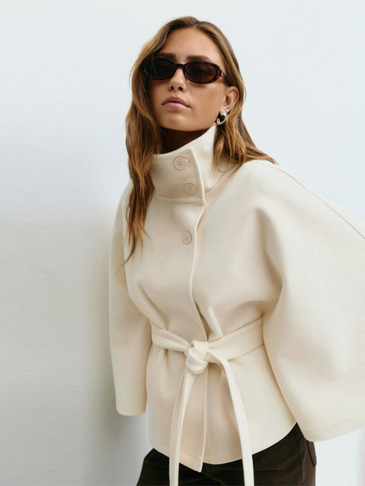Women’s wrap coat with high collar and belt Lune London