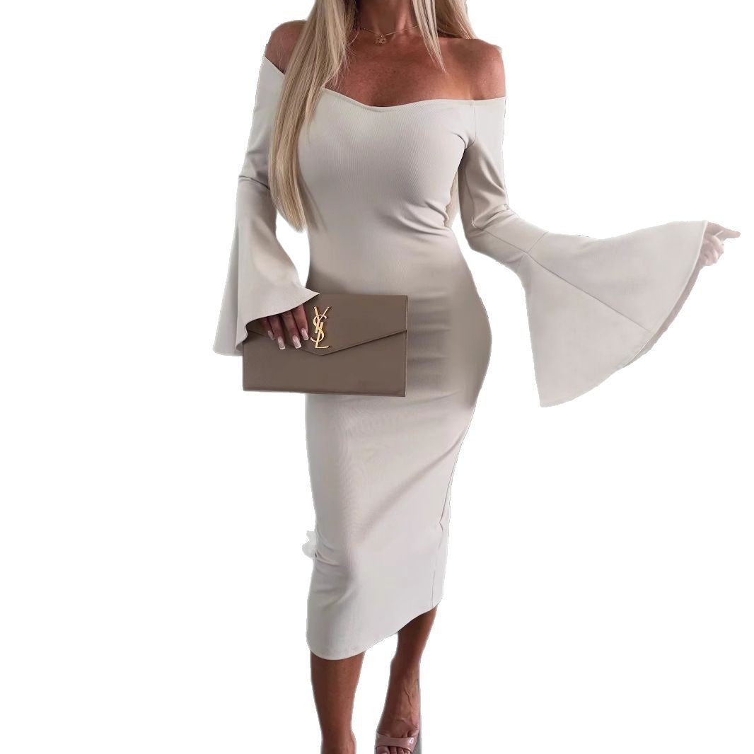 Off-shoulder bell sleeve midi dress Lune London