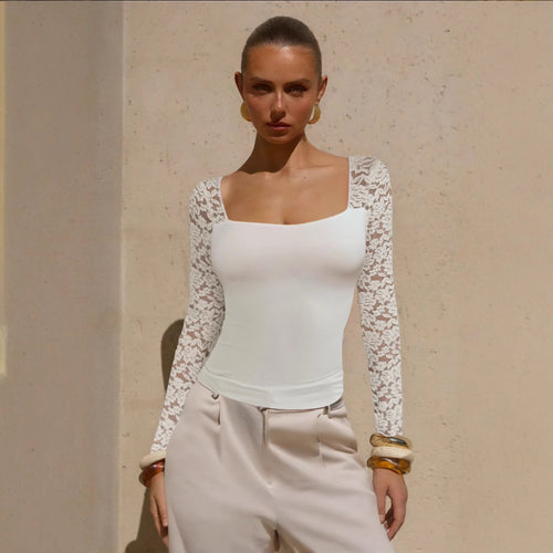 Women Elegant Top with Lace Sleeves Amarae