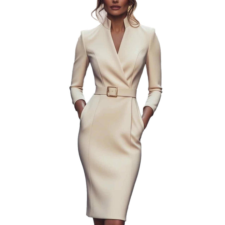 Women elegant wrap dress with figure-hugging silhouette and belt Lune London