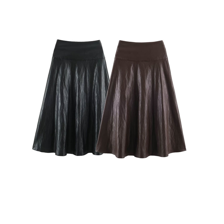 Women's midi skirt in leather look with high waist and flared cut Amarae
