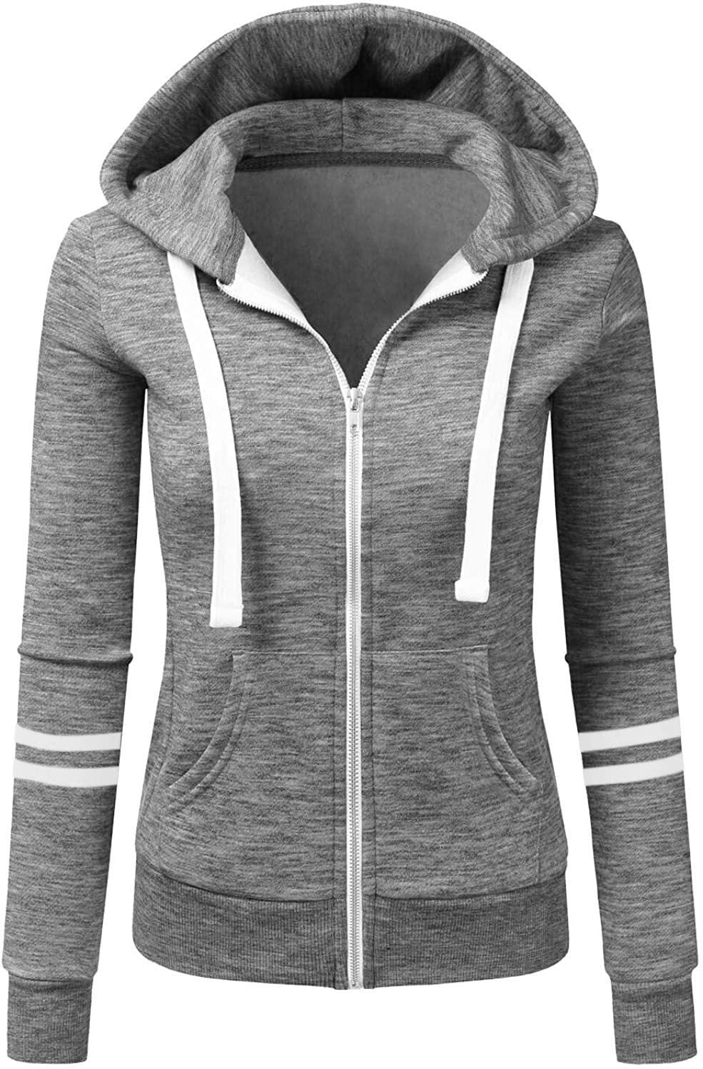 Women's hoodie jacket with zipper, kangaroo pocket and contrast stripes Amarae