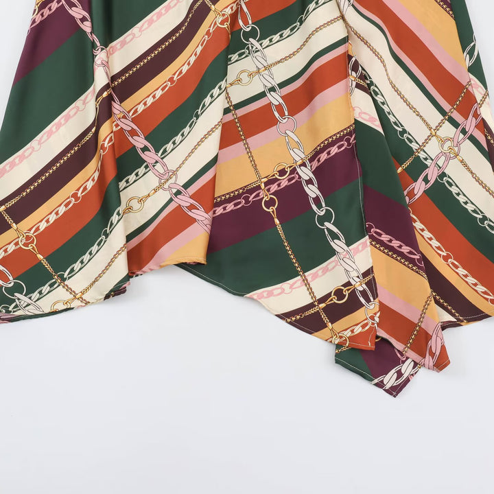 Women's Asymmetric Midi Skirt with Chain Print and Flowing Satin Look Amarae