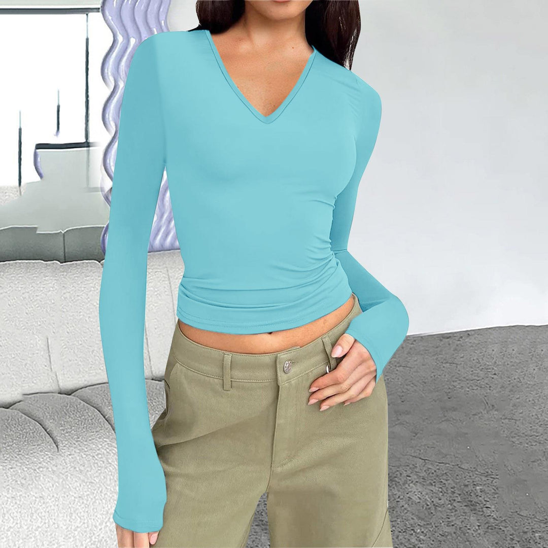 Long sleeve blouse for women with V-neck Lune London