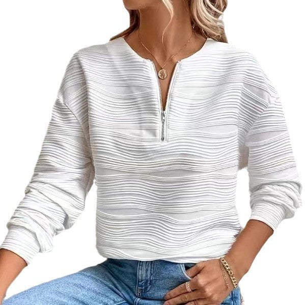 Ladies Modern Sweatshirt with Half Zipper and Textured Design Amarae