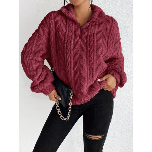 Ladies Trendy Polyester Sweater with High Collar and Amarae Texture