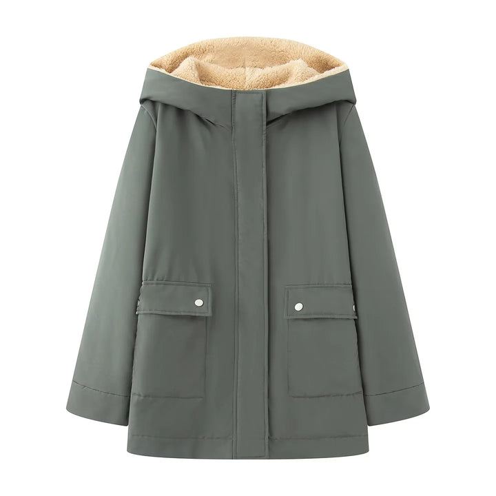 Padded transition jacket for women with soft inner lining and practical hood design Lune London