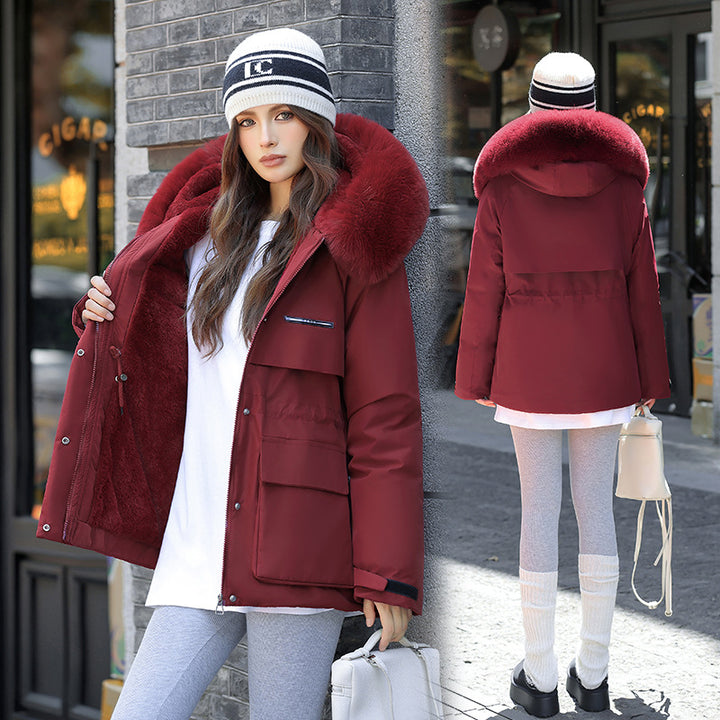 Ladies Elegant and warm winter jacket with removable faux fur collar and practical pockets Lune London
