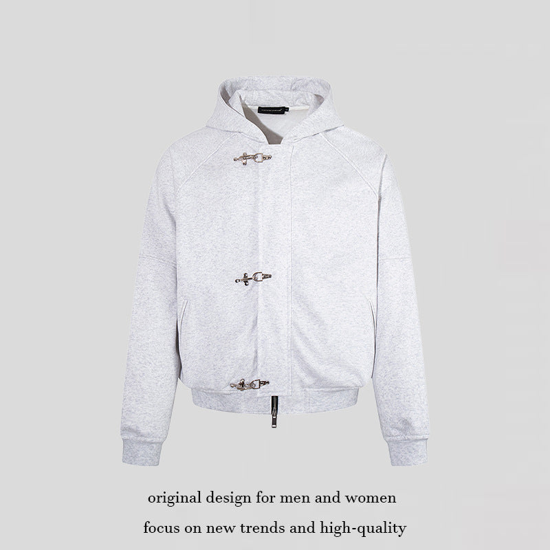 Women's hooded sweatshirt jacket in bomber style with carabiner buckle closure Amarae