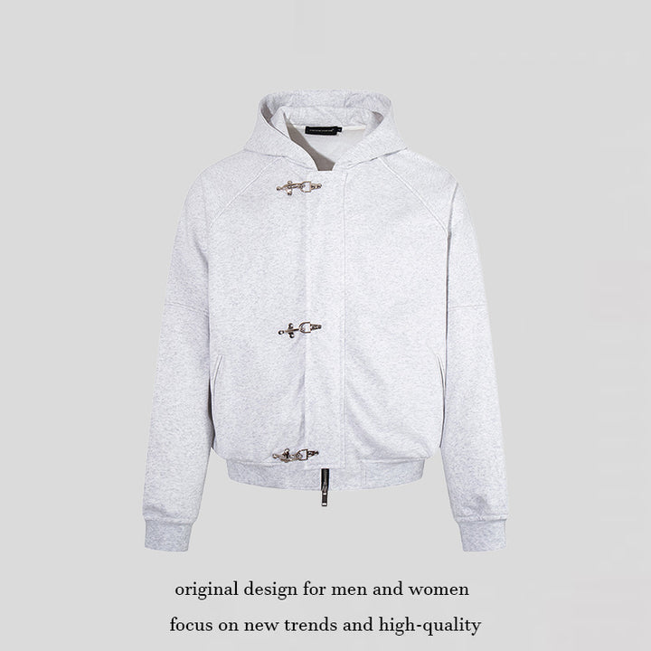 Women's hooded sweatshirt jacket in bomber style with carabiner buckle closure Amarae