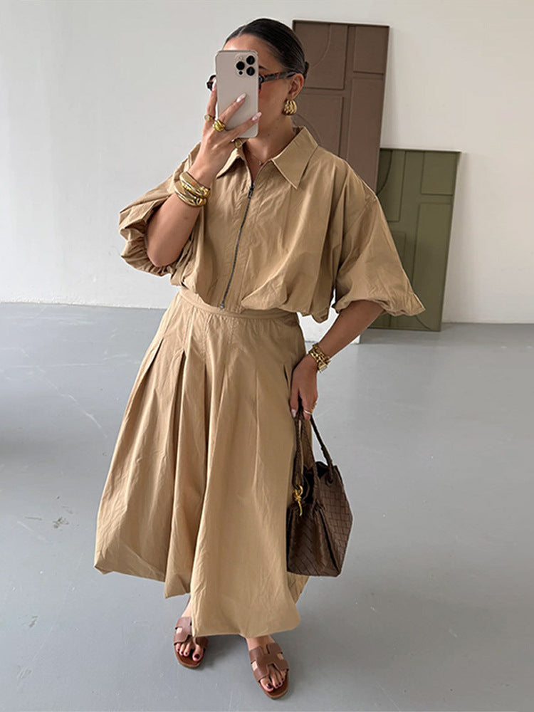 Women Tailored A-Line Midi Skirt with Pleats & High Waist Amarae