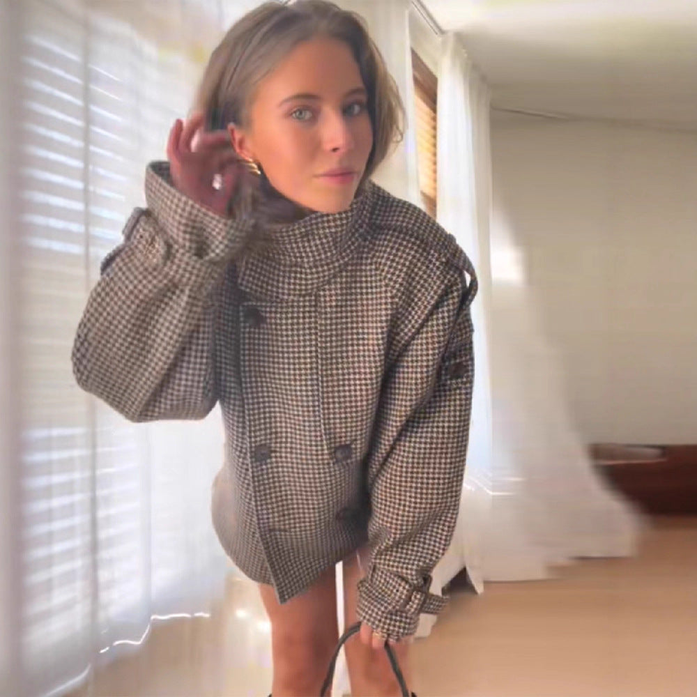 Ladies Houndstooth Oversized Short Jacket Lune London