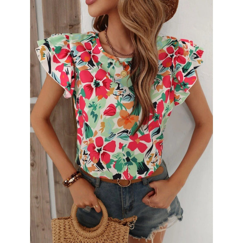 Ladies Top with Puff Sleeves Floral Lune London