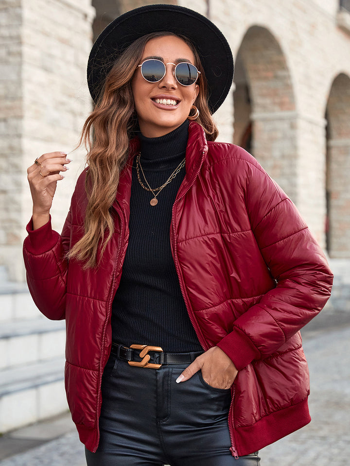 Elegant women's quilted jacket with high collar and modern pockets Lune London