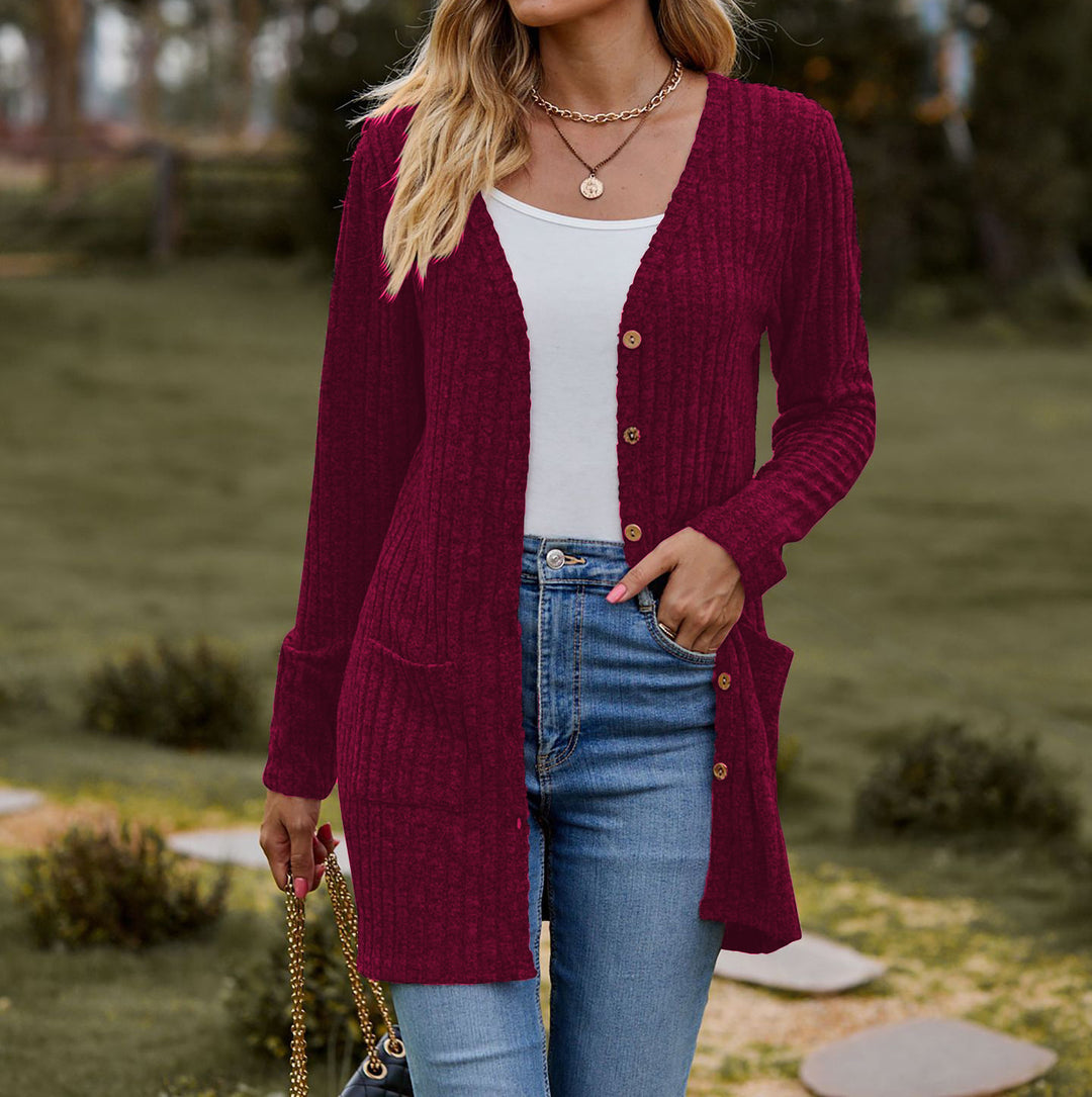 Knitted jacket for women with button placket and pockets Lune London