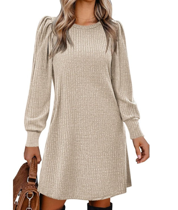 Robe pull femme avec tricot à côtes décontracté et élégantes manches bouffantes Chic & Stil