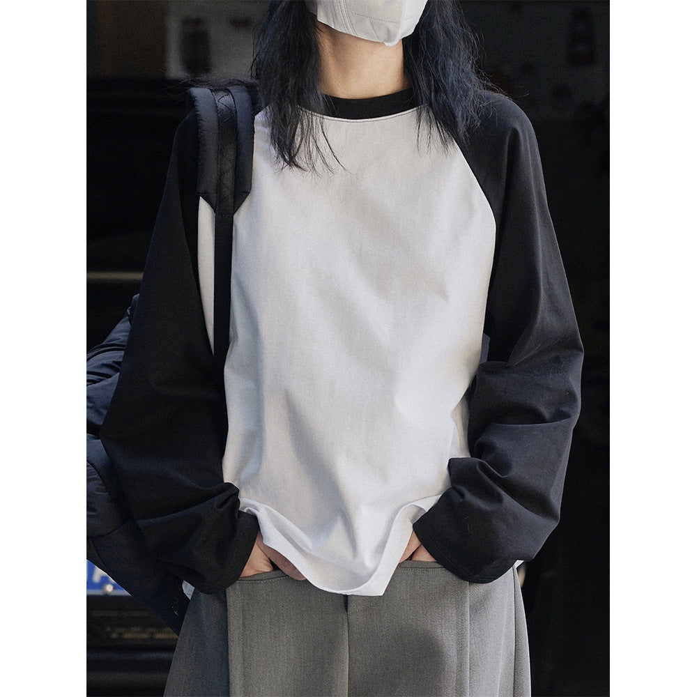 Women's Oversized Raglan Long Sleeve Shirt with Contrast Sleeves Amarae