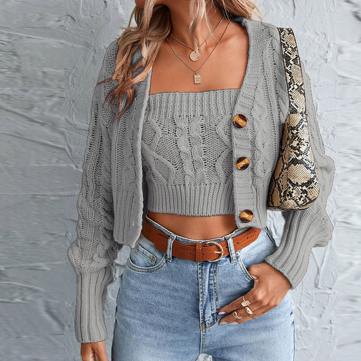 Casual knit set for women with open jacket and crop top Lune London