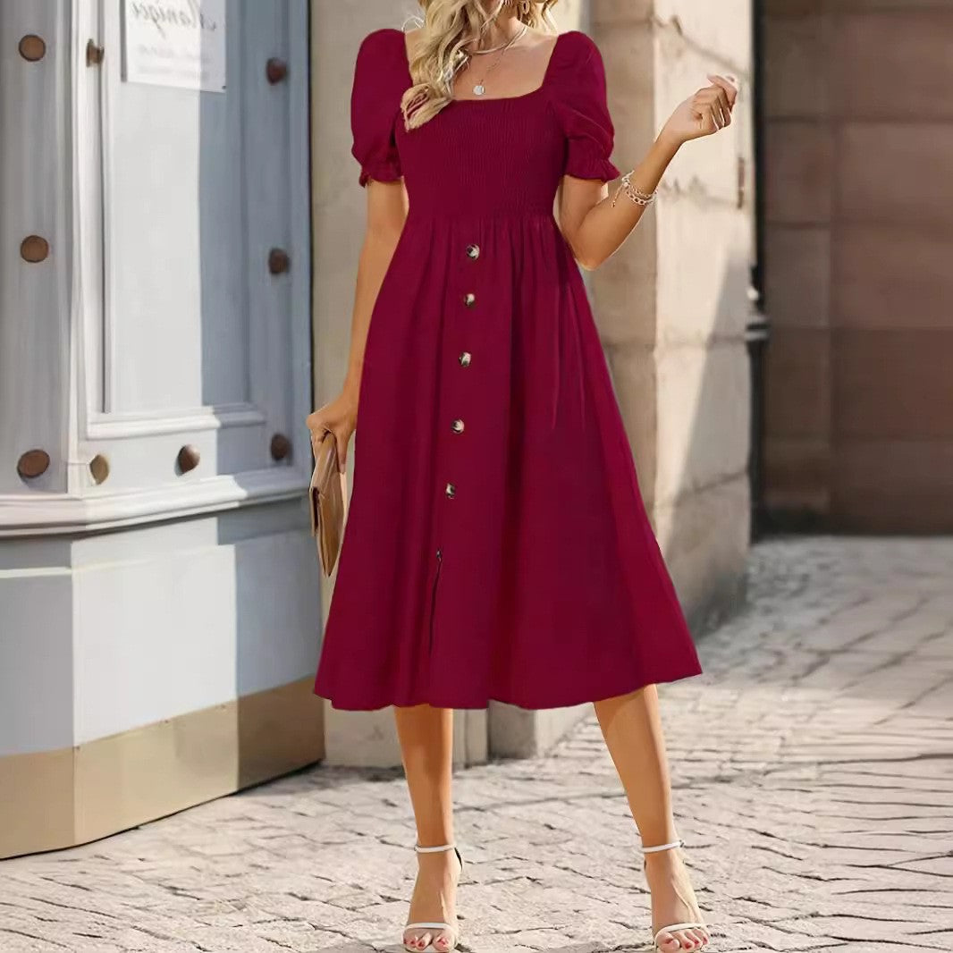 Midi dress with buttons on the front and puff sleeves Lune London