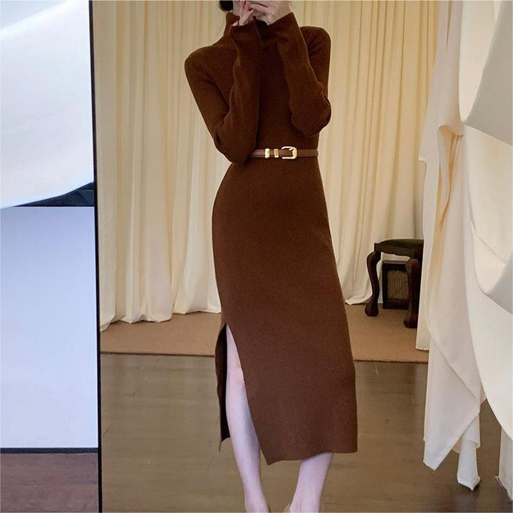 Robe en tricot élégante pour femmes avec col haut et design ajusté Chic & Stil