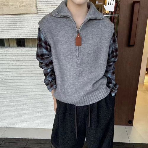 Amarae ladies knitted vest with high collar and zipper