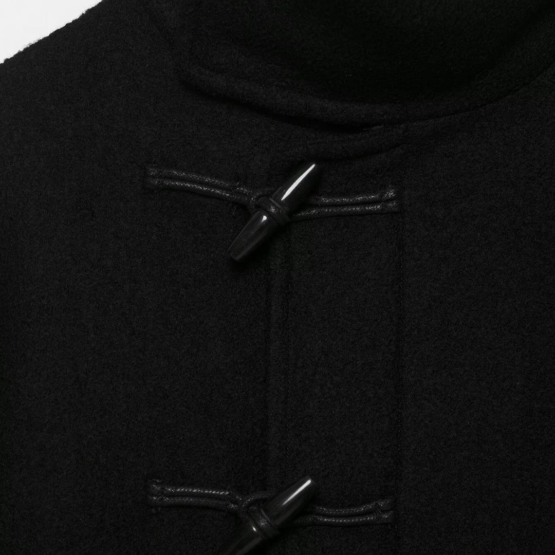 Women Short Duffle Cape Jacket with Stand-up Collar, Toggle Closures and Waist Belt Amarae