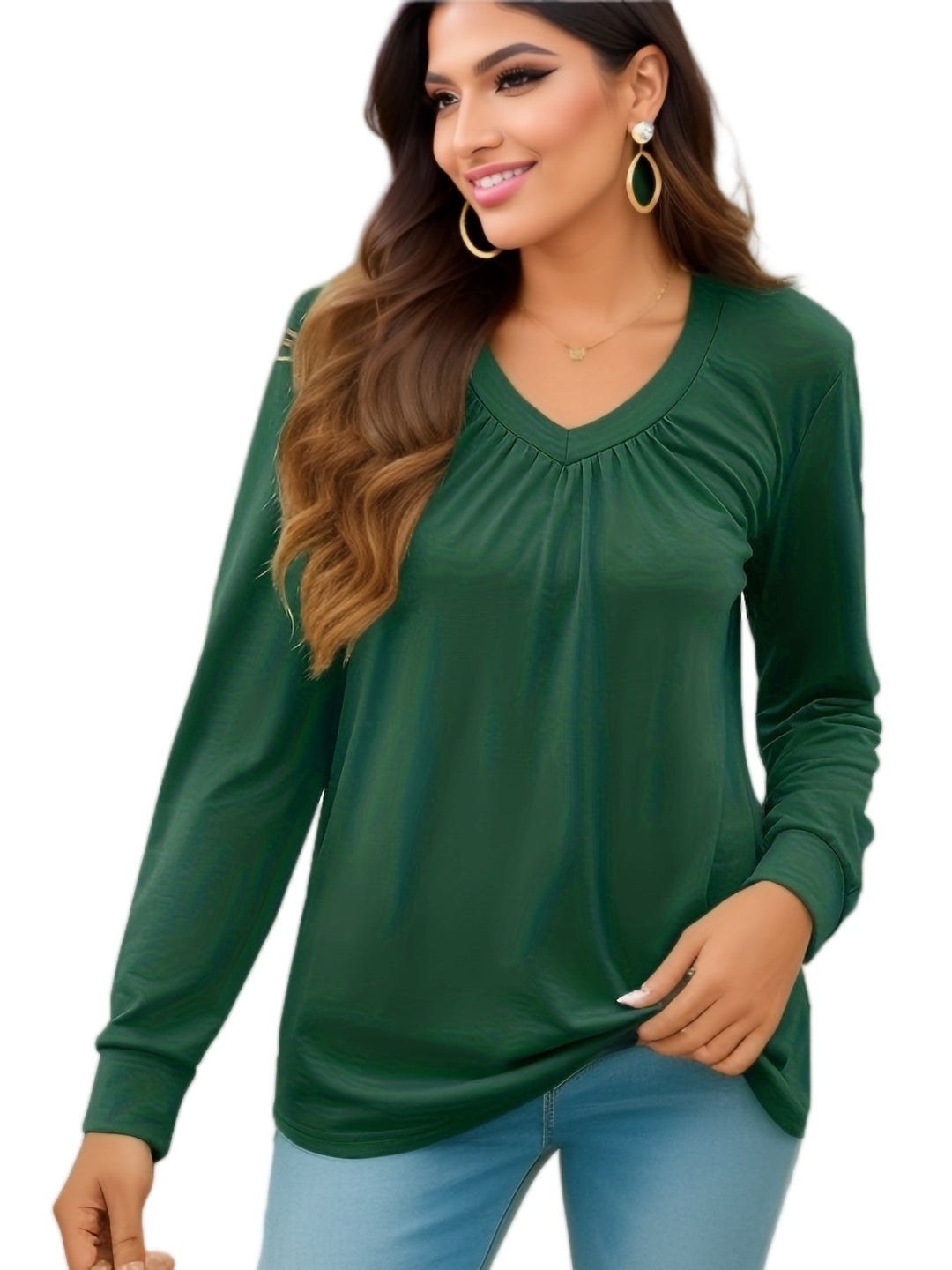 Woman long sleeve V-neck t-shirt with elegant draping and a relaxed fit Lune London