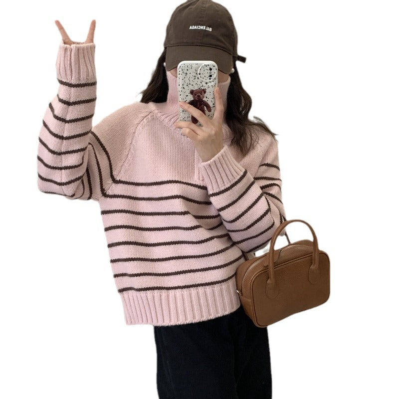 Pull en tricot décontracté pour femmes avec col sportif et motif rayé Chic & Stil
