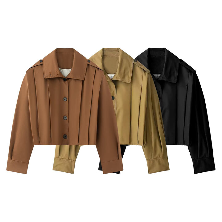 Women Cropped Blouse Jacket with Shirt Collar and Shoulder Straps Amarae