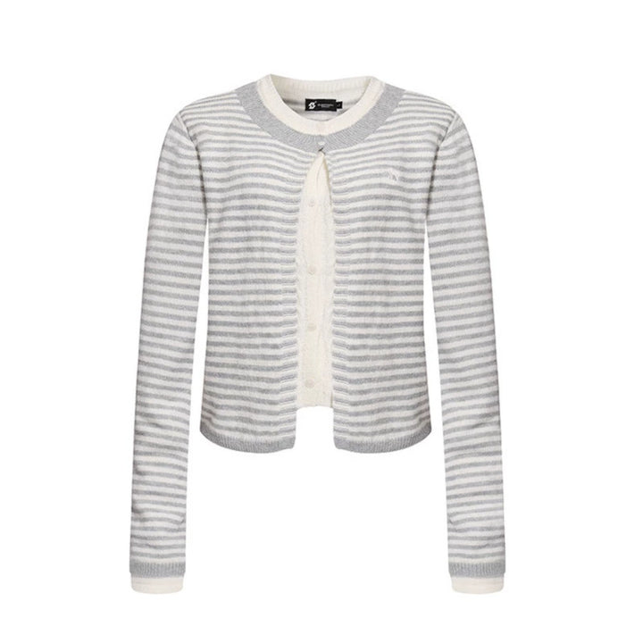 Women's Short Layered Cardigan with Round Neck and Fine Stripes Amarae
