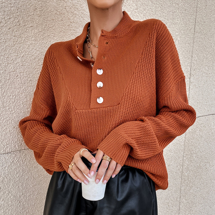 Knit sweater for women with button placket and textured design Lune London