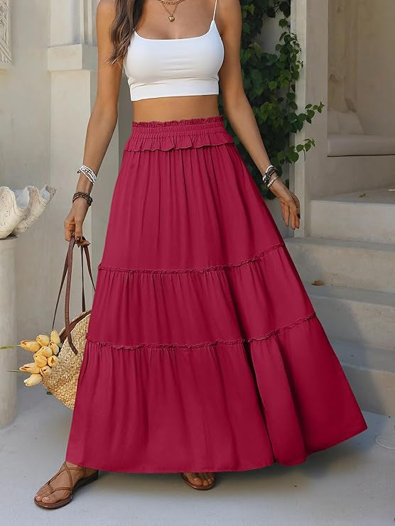 Jupe maxi aérienne pour femmes avec détails en volant Chic & Stil