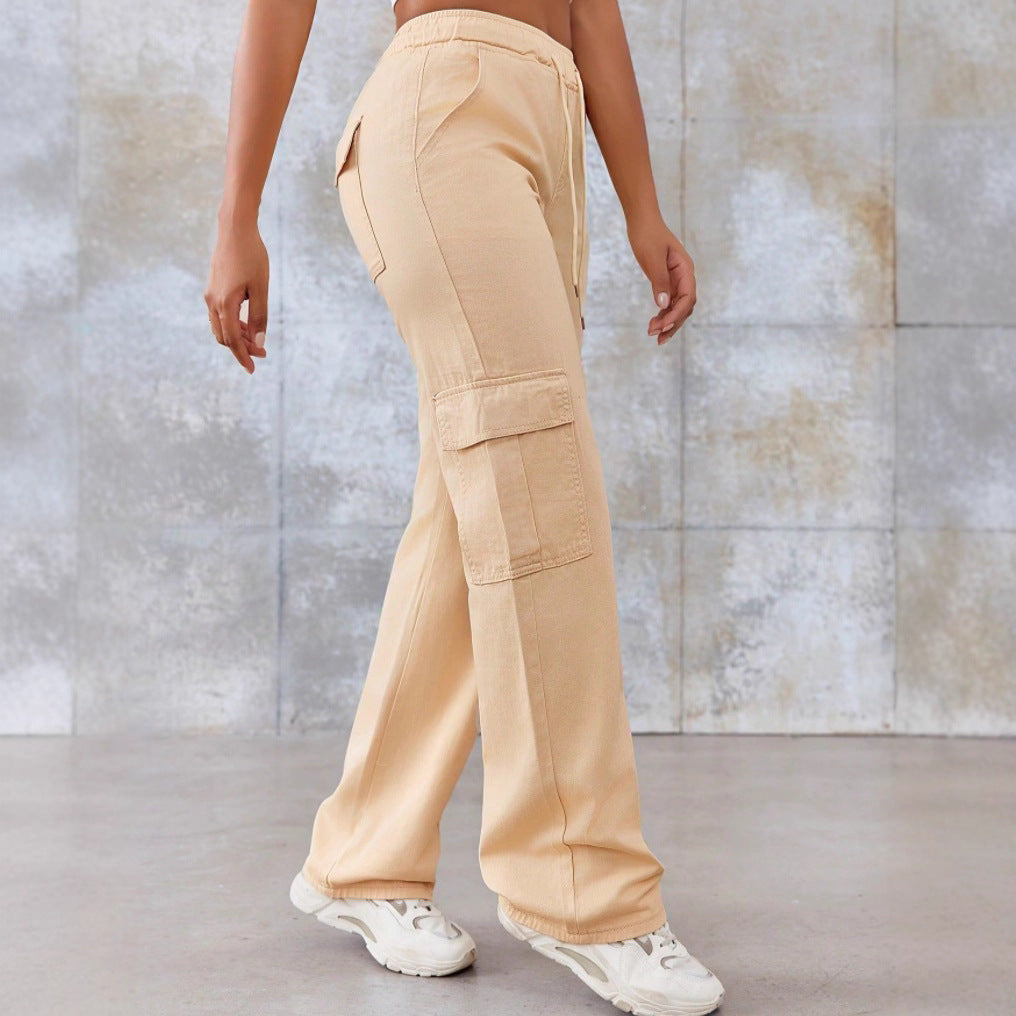 Women's High-Waisted Cargo Sweatpants with Wide Legs and Patch Pockets Amarae