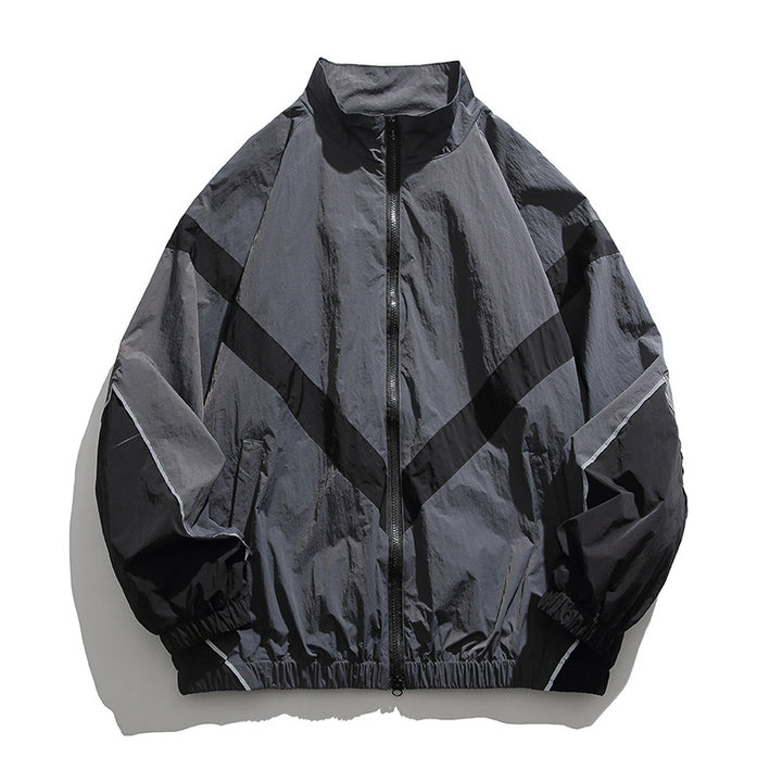 [Unisex] Oversize technical wind and rain jacket with stand-up collar, reflective piping, and elastic hem Amarae