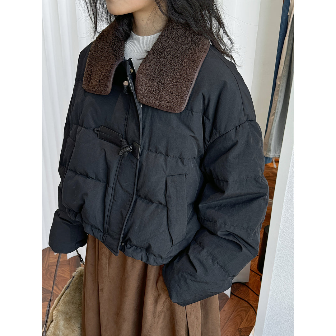 Women's short padded quilted jacket with teddy collar Amarae